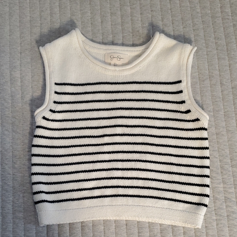 Jessica Simpson Black and White Striped Sleeveless Sweater